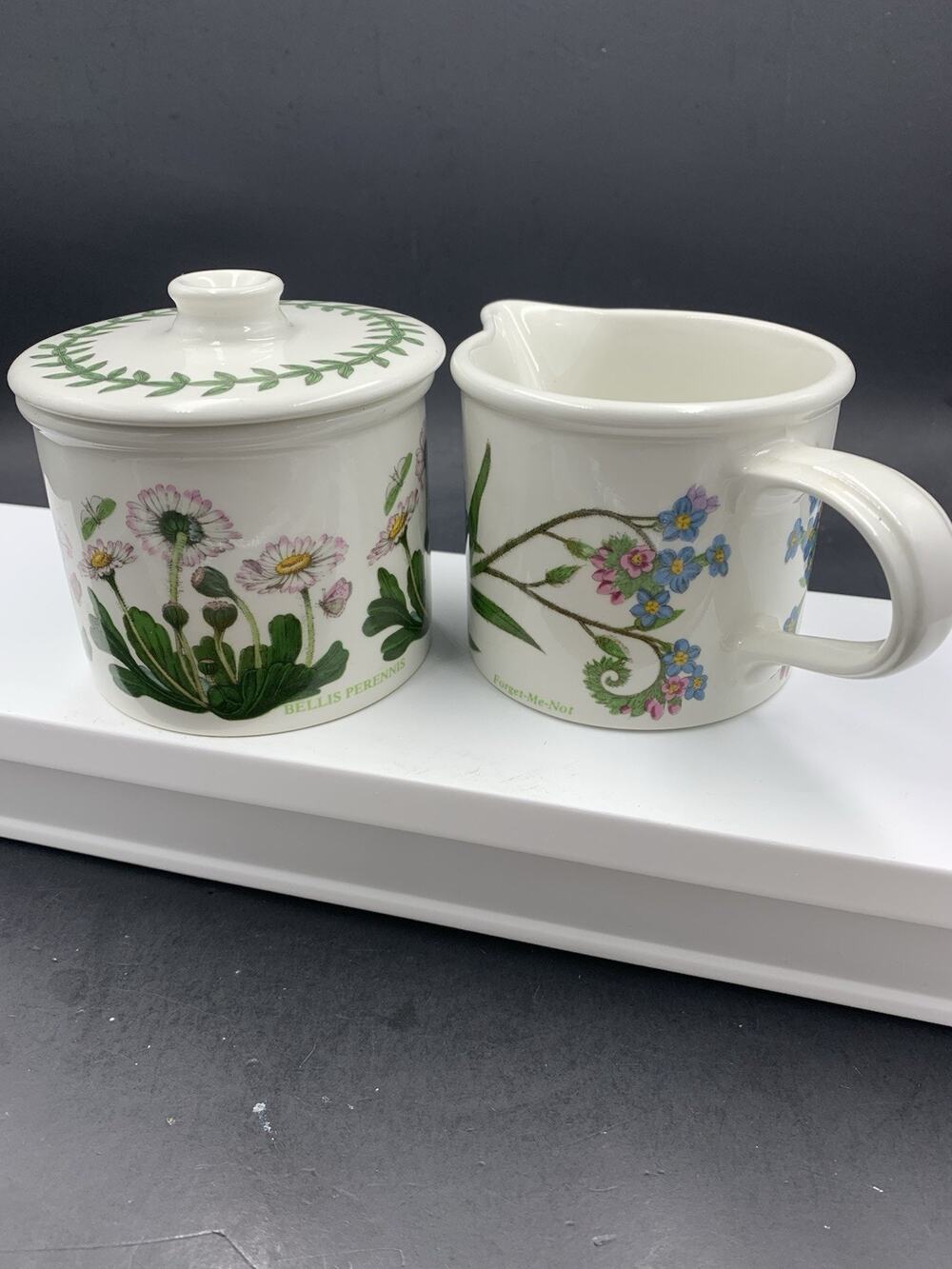 Portmeirion Botanic Garden Sugar Bowl Drum w/ Lid Creamer Forget-Me-Not